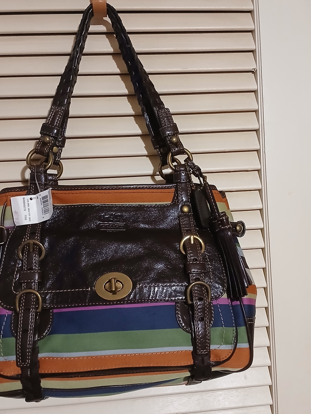 Coach Legacy Gracia Multicolor Striped Leather-Trim Shoulder Bag